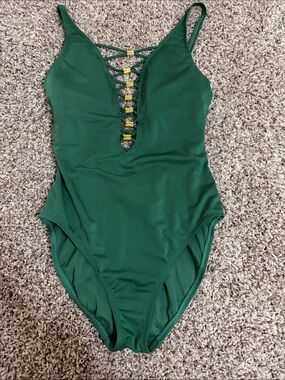 Bleu Rod Beattie Deep Green One-Piece with Lace-Up Front